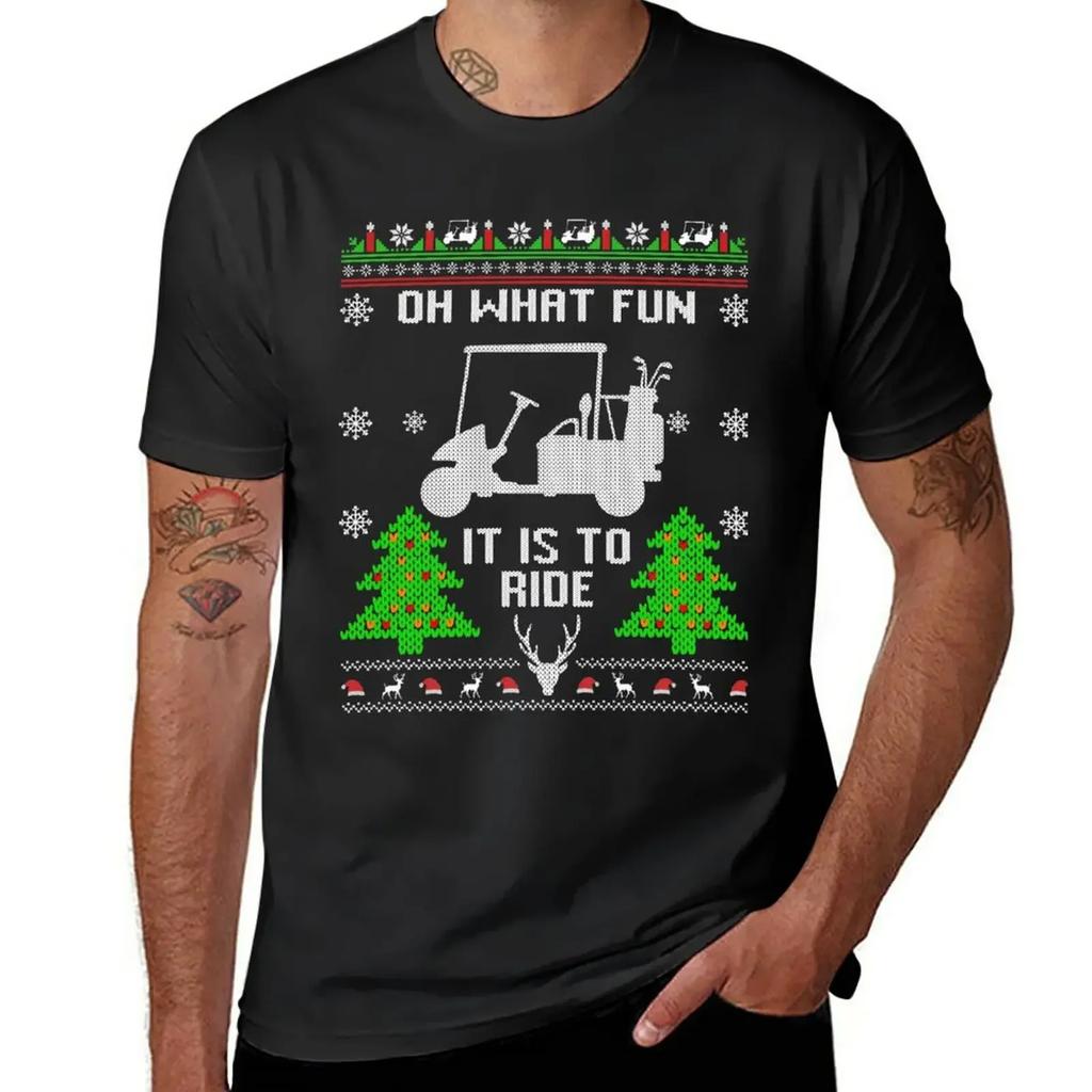 Oh What Fun It Is To Ride Golf Cart Christmas Ugly Golfing Golfer T-Shirt korean fashion blacks men t shirt