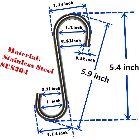 Heavy Duty S Hooks Hanging Metal Hook Large 304 Stainless Steel Diameter 5/16 in Rust Proof for Swing Hammock Garden Outdoor Tools