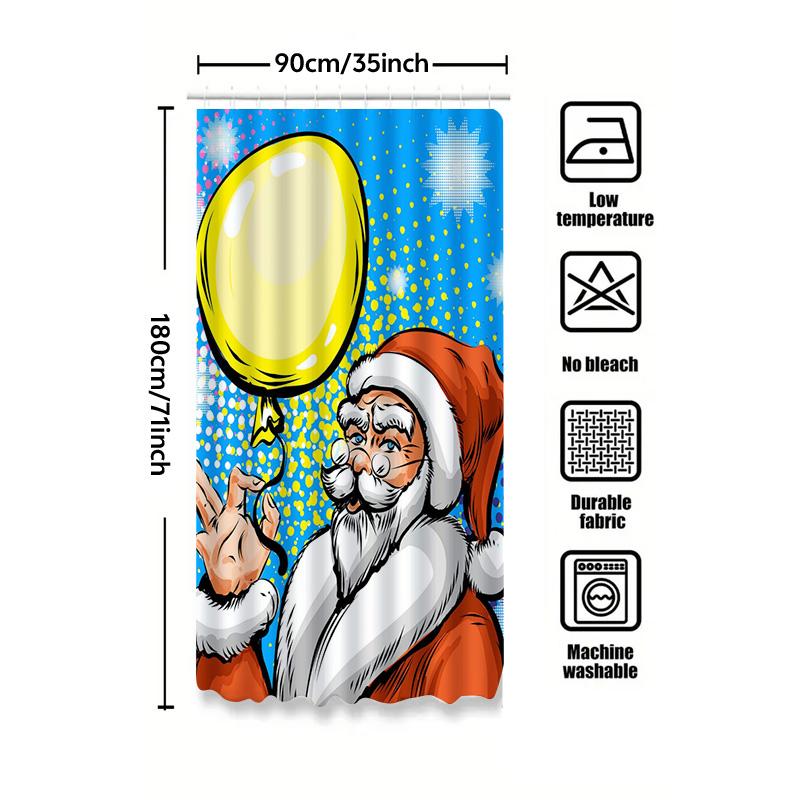 Tu Santa Claus Shower Curtain Christmas Bathroom Decor Holiday Festive Xmas Pattern Waterproof Home Decor Vintage Style Wall Art
