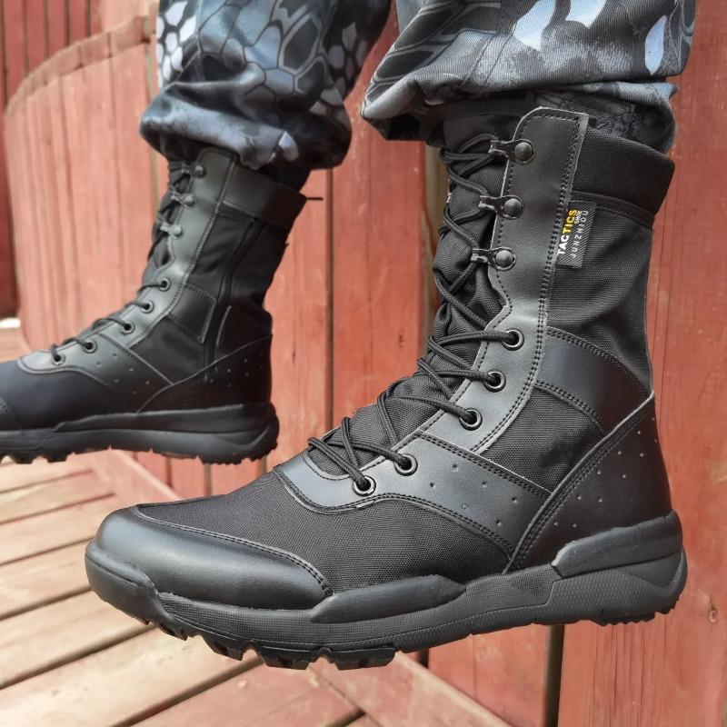 Couple High-top Boots Mesh Breathable Casual Boot Outdoor Non Slip Hiking Boots Tactical Combat Boots for Men Lace Up Ankle Boot
