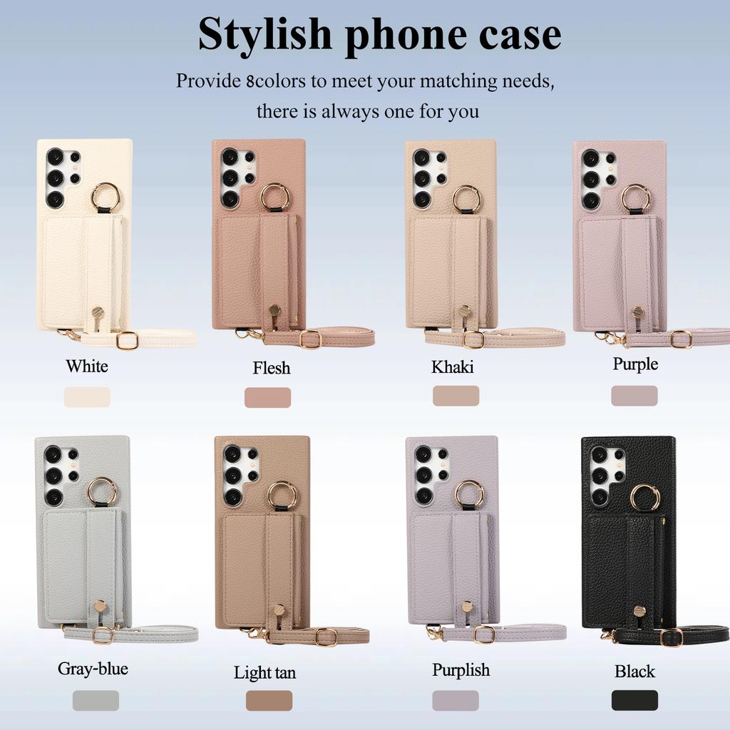 Polsband Crossbody Lederen Portemonnee Ringhouder Hoesje Voor Samsung Galaxy S24 Ultra S23 S21 Plus A15 A35 A55 A54 Lanyard Cover