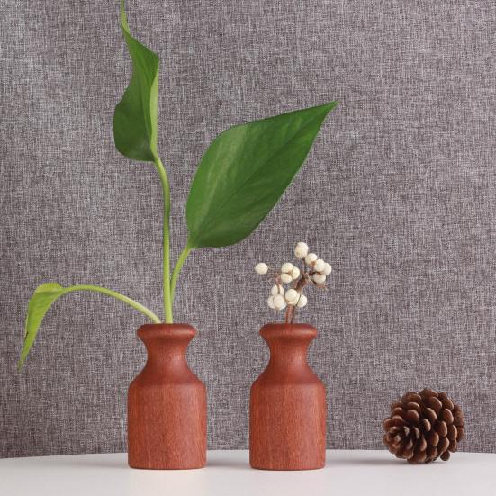 Mini Vaso de Madeira para Flores Secas Feito à Mão Vaso de Flor de Madeira Natural Pequeno Vaso Decorativo para Mesa Estante Decoração de Casa