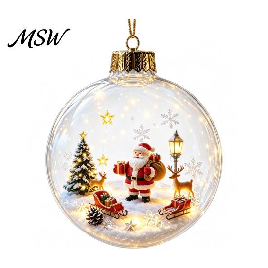 Lighted Christmas Ornaments Glowing Ball Ornaments, Light-Up with Mini Holiday Scene, Acrylic Clear Unique Souvenirs Tree Hanging Decor Warm LED Light