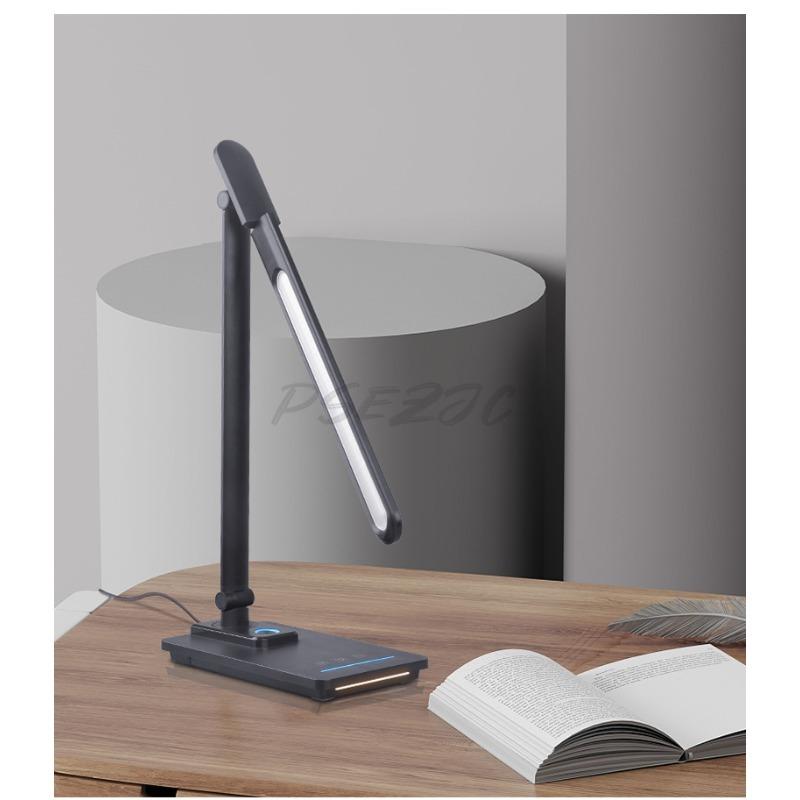 LED Eye Protection Desk Lamp with Metal Texture Foldable 10W Wireless Charging USB Port Business Office Desk Lamp