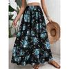 Women's Colorful Flower Printed High Waist Skirt Swing Skirt Elastic High Waist Flower Elegant Party Skirt