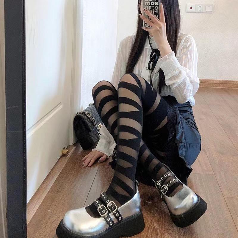 Women Sexy Pantyhose Striped Pattern Summer Breathable Tights Seamless Skinny Stocking
