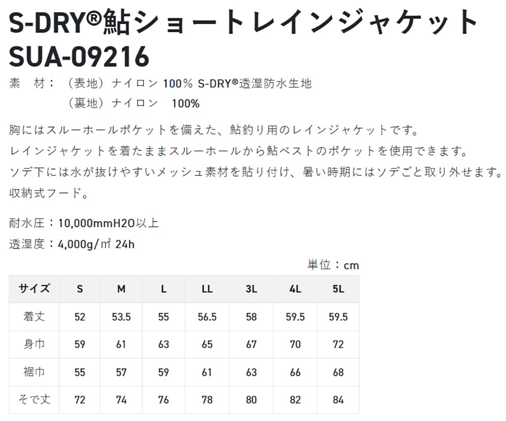 SUNLINE Ayu Short Rain Jacket Size 3L S-DRY® SUA-09216 Black,