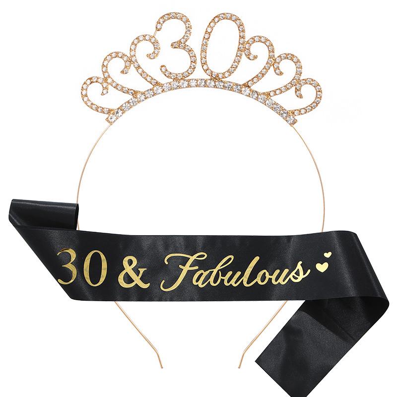 Birthday Number Crown, Headband, and Sash Set for Women: Ages 18, 21, 30, 40, 50, 60, 70