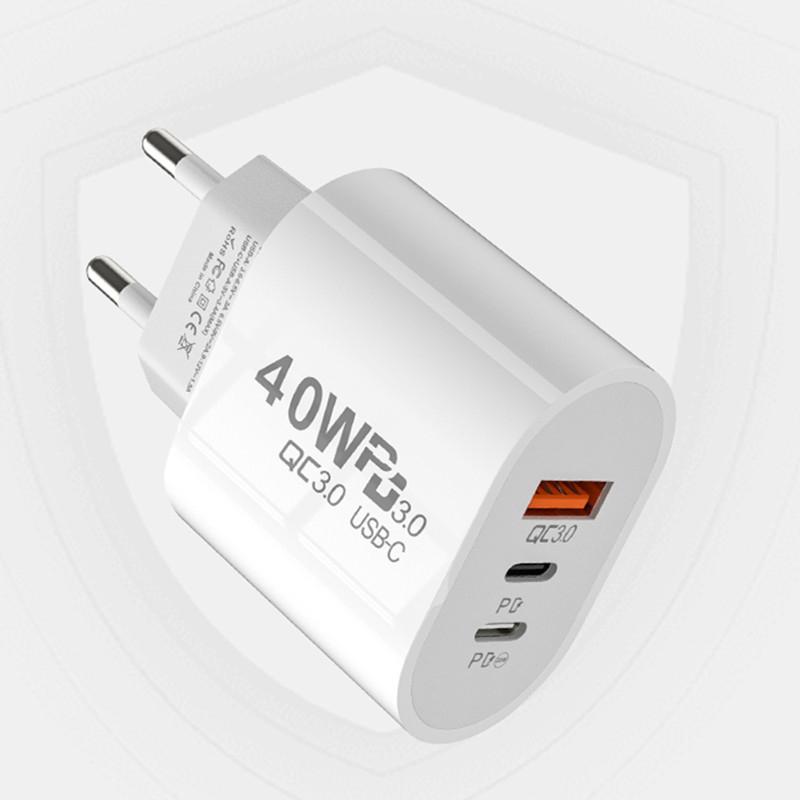 Usb C Charger 40W Fast Charging Charger 3Ports Type C Mobile Phone Charger Pd Power Adapter For Samsung Xiaomi Iphone Qc3.0