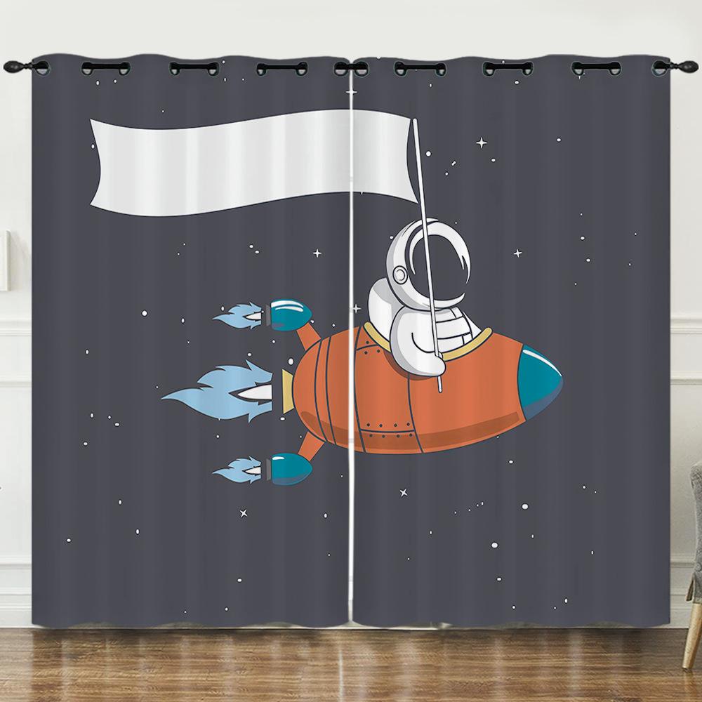 Curtain Animation Starry Sky Astronaut 3D Digital Printing Blackout Curtain Punching