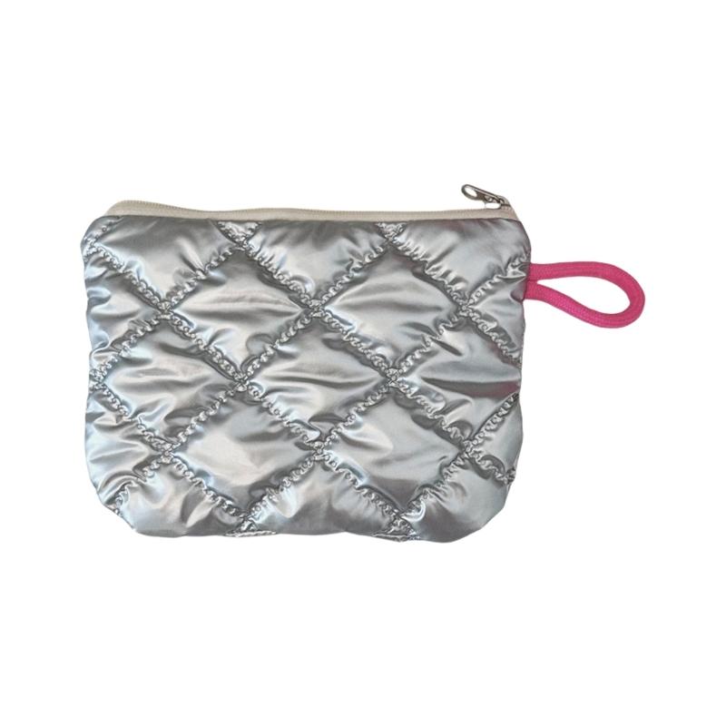 Stylish Quilted Silver Storage Bag Durable Silver Quilted Organizers Bag Pouches With Ample Space For Accessories