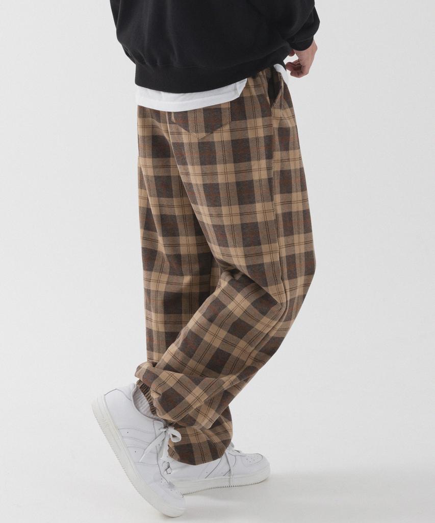 PIANER Tartan Check Wide Jogger Pants (Mocha)