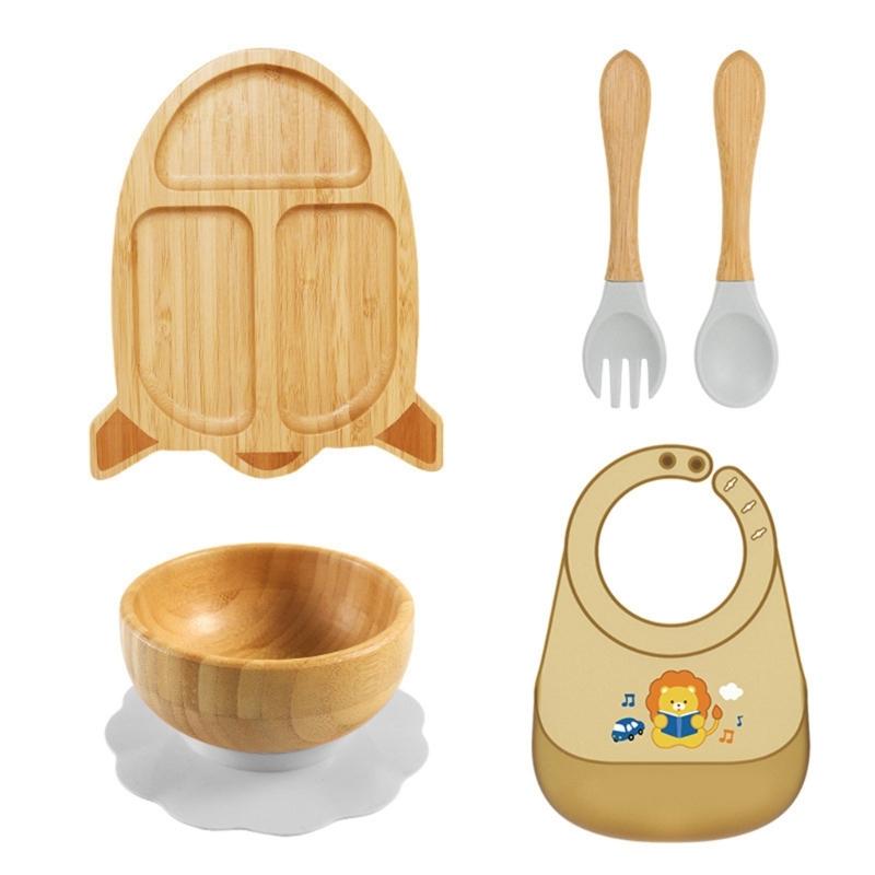 Cartoon Design Baby Fütterteller-Set Kinder Beikostschüssel mit stabilem Saugfuß für frühe Esser