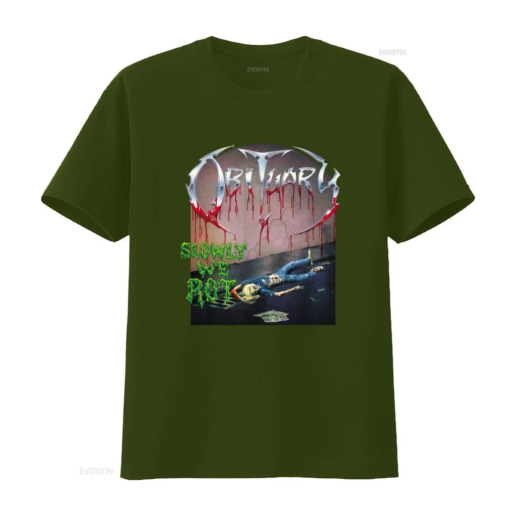 Obituary Slowly We Rot Print T Shirt For Unisex Black Large Size Vintage Washed Fashion Slightly Stylish Unisex Graphic Versatile