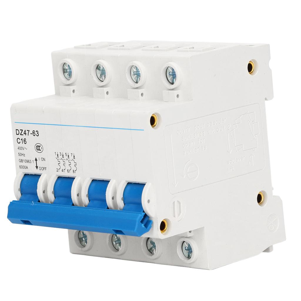4P Miniature Circuit Breaker DIN Rail Mount Low Voltage Air Switch AC 400V 16A DZ47‑63 C16