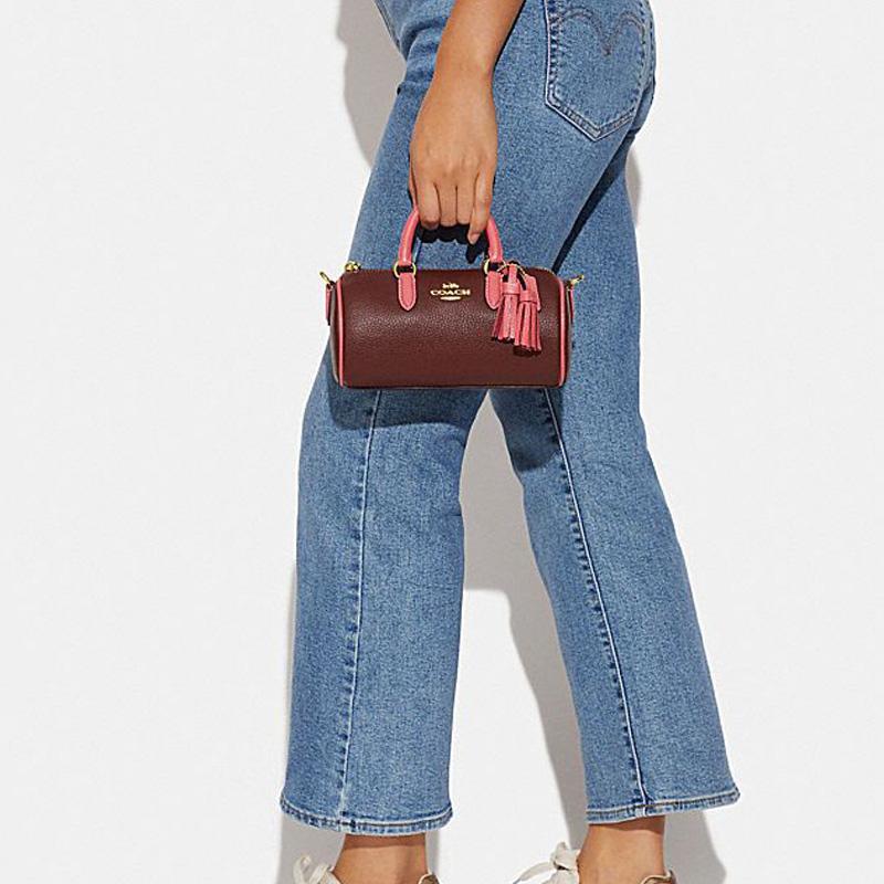 COACH Lacey 19 top zipper closure cow leather barrel bag hand shoulder crossbody bag small size women's burgundy