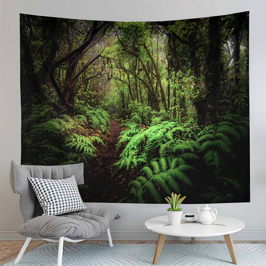 Jungle Tapestry Primeval Rainforest Foliage Greenery Wooden Pathway Tapestry Art Home Living Room Bedroom Decor Tapestries