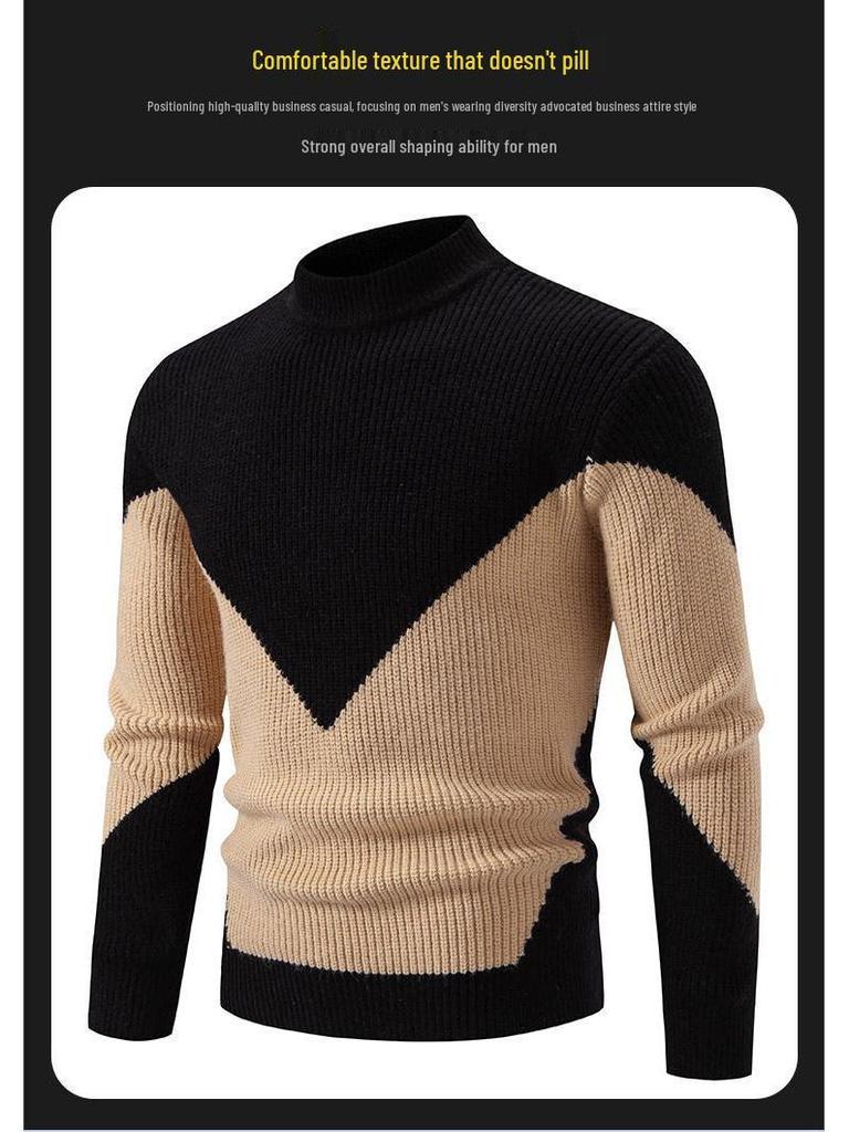 Men's Winter Thick Knit Color-Block Patchwork Sweater