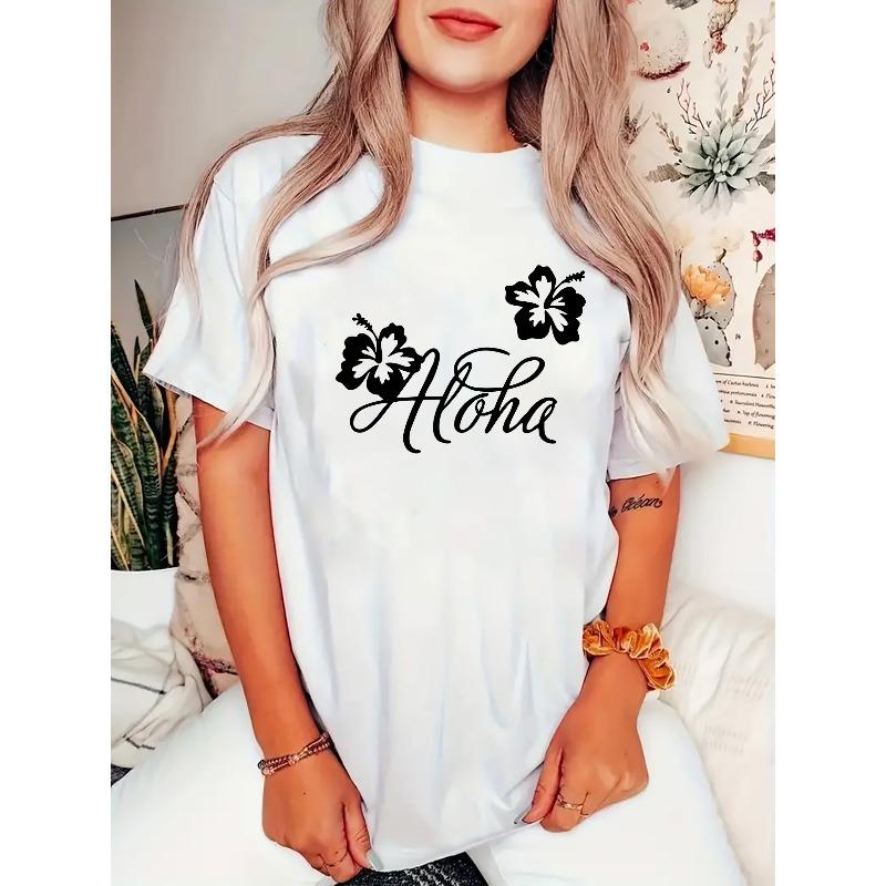 Women's Casual Floral Print Sports Tee Round Neck Short Sleeve Summer Vacation Top