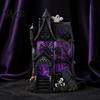 Durable Resin Craft for Halloween Gothic Glitter Village Decoration, Haunted House Figurine with Purple Ornament Holiday Lovers Windows, Spooky