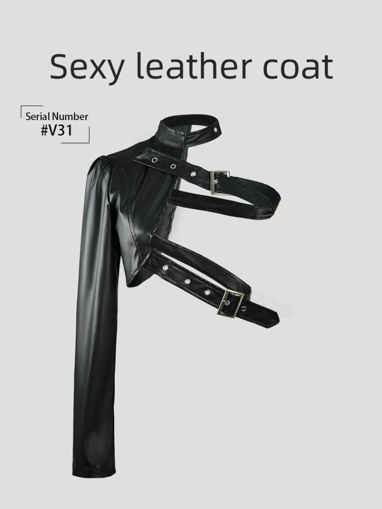 

Черная панк-куртка из искусственной кожи на одно плечо, вдохновленная роком, готовая к танцам, универсальный асимметричный топ L чёрный