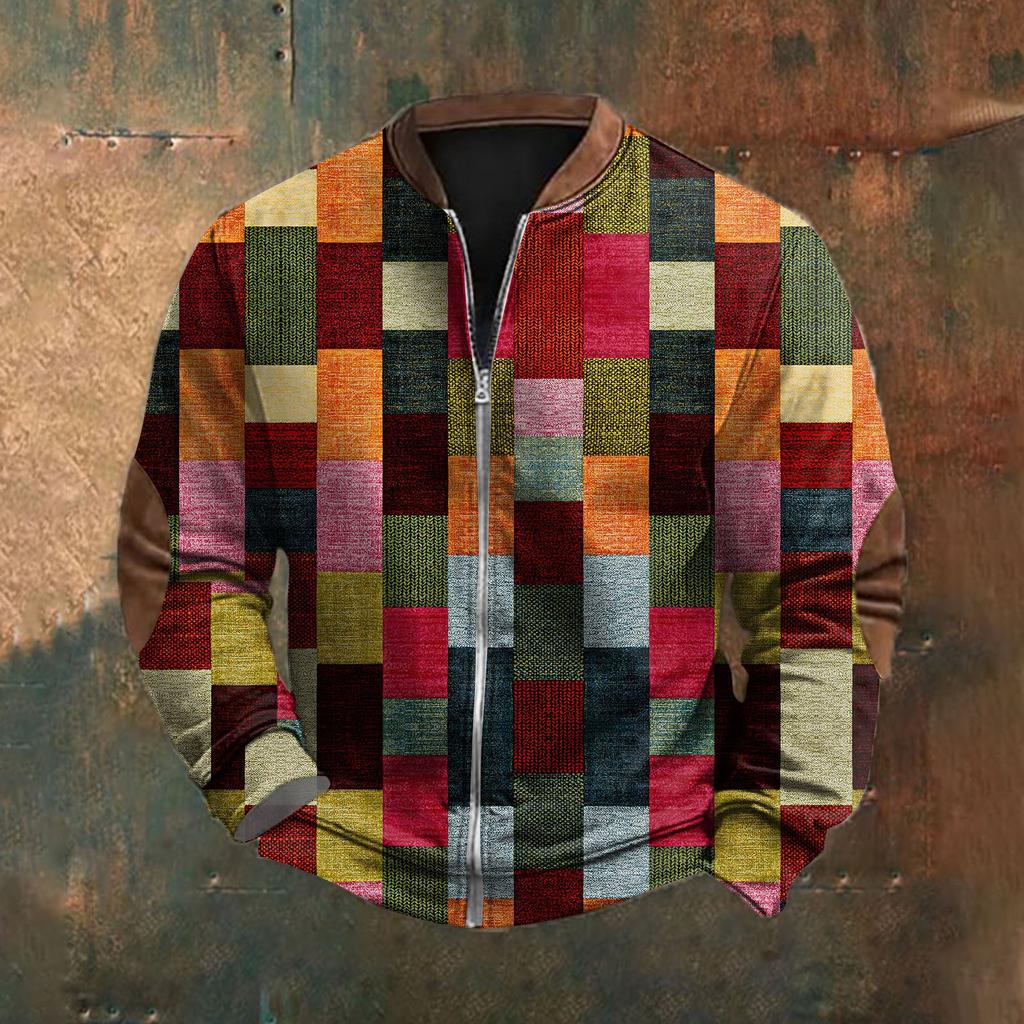 Men'S Retro Casual Sportswear With Open Zipper Sweatshirt Jacket