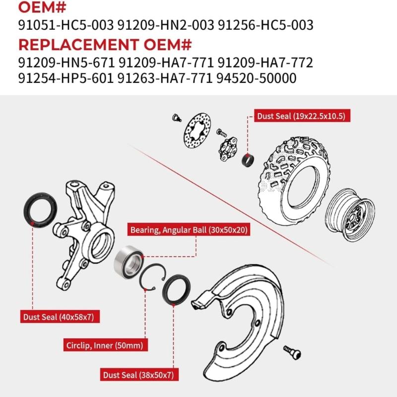 Heavy Duty Bearing Protection Seal Dust Proof Design Easy Installation For Rough Terrain Vehicle Off Roading Use 91051-HC5-003