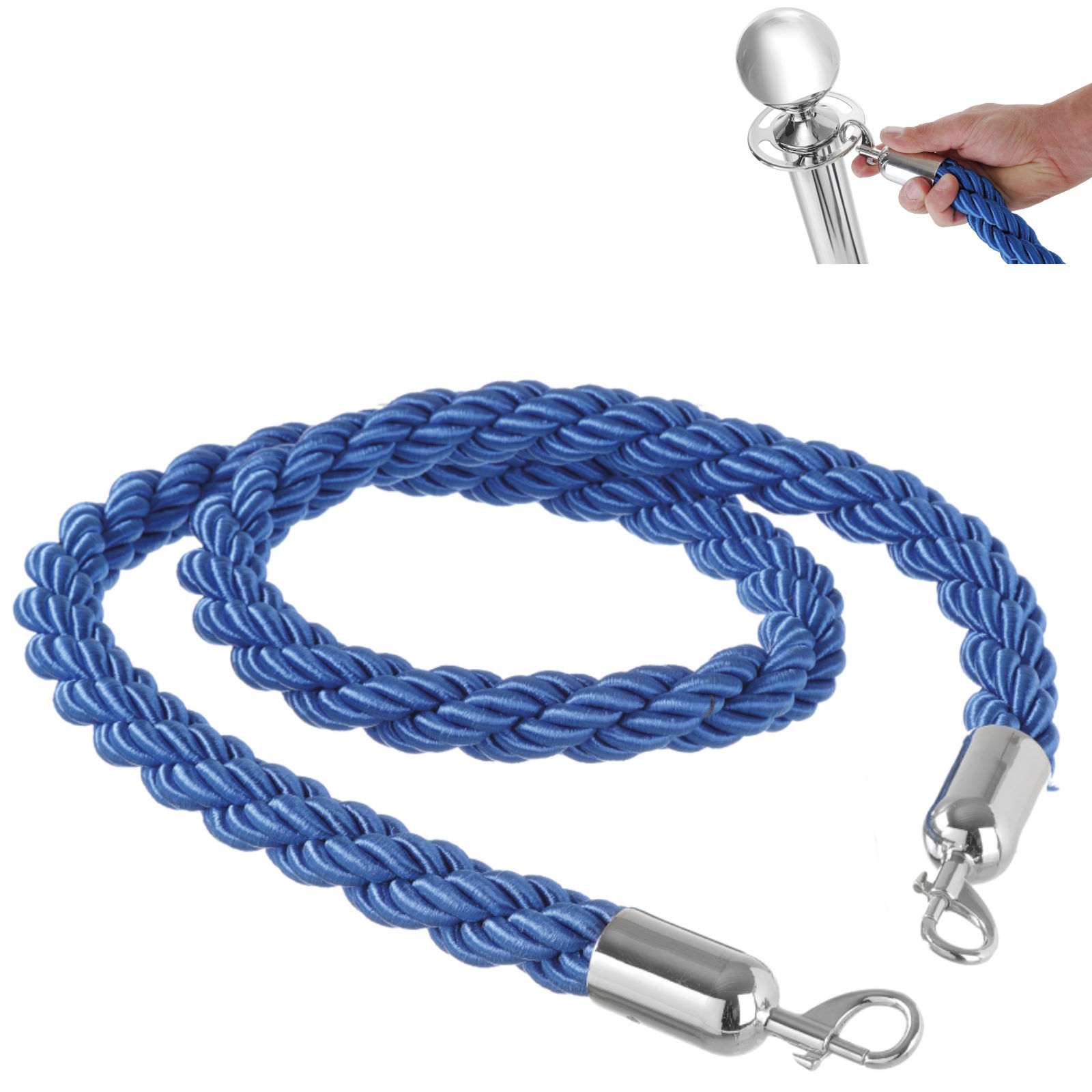 Seil für Absperrpfosten, blau mit silbernen Karabinerhaken, 15 m lang