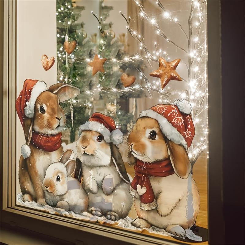 1pc Cute Rabbit Wall Stickers - Family, Self-Adhesive Removable Holiday Decals for Bedroom Living Room Background Walls