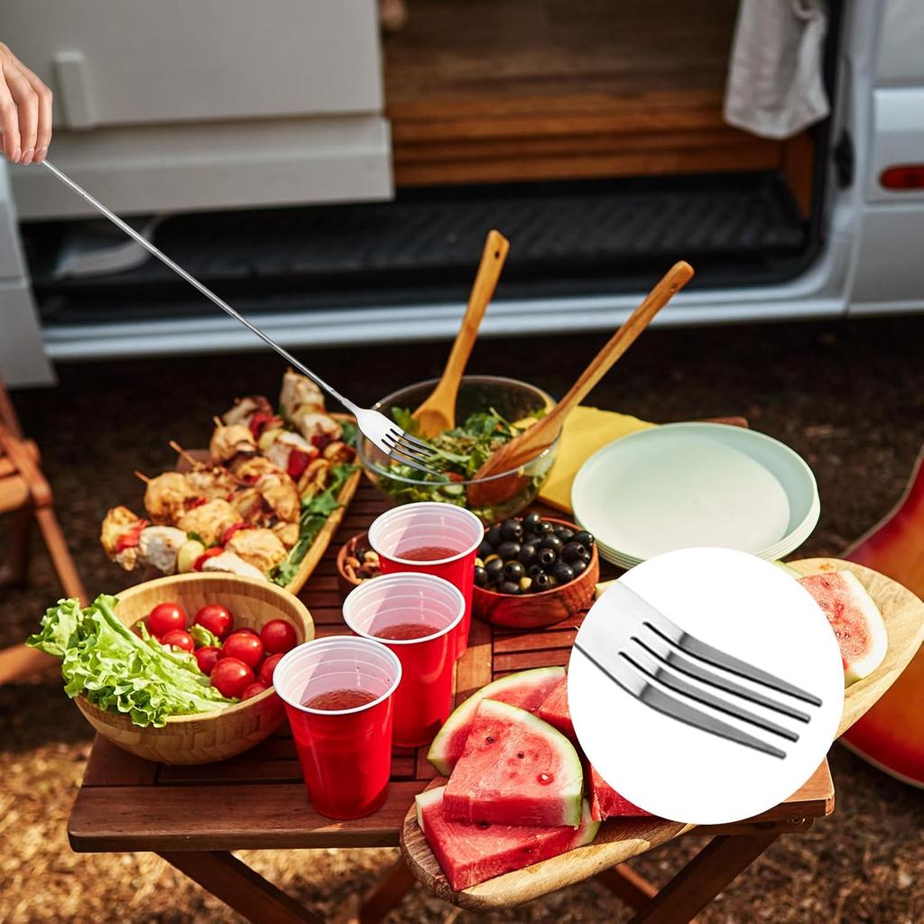 2 PCS Silver Extendable Fork Long Fork Prank 8.6 To 24.8in Expandable Telescoping Extension Forks for Jokes, Telescopic Stainless Steel Dinner Forks