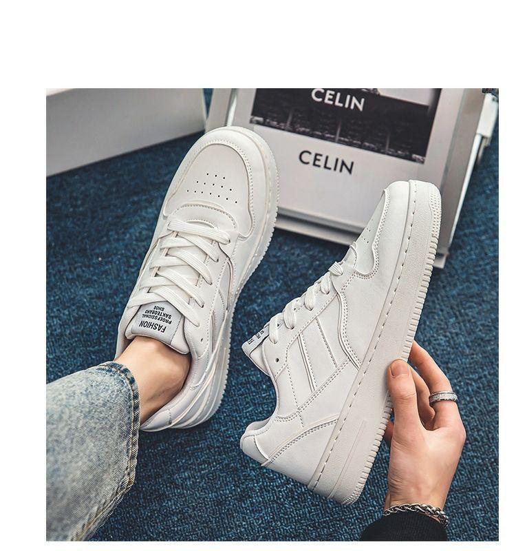Men's Spring White Sneakers: Breathable, Trendy, Versatile Thick-Soled Skate Shoes