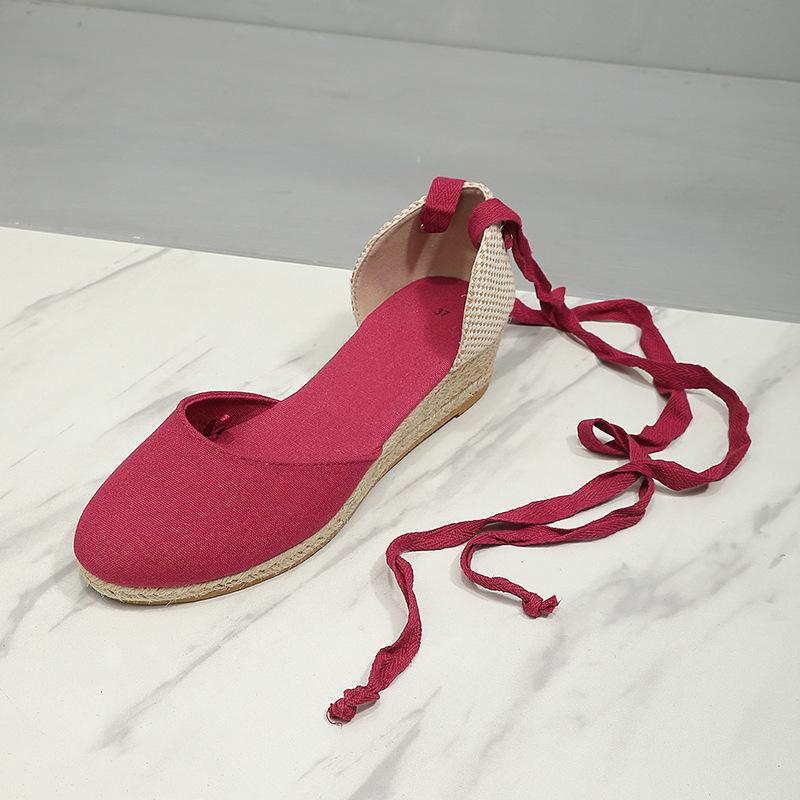 Women's Lace-Up Wedge Heel Straw Sandals - 2024 Spring/Summer Fashion Collection