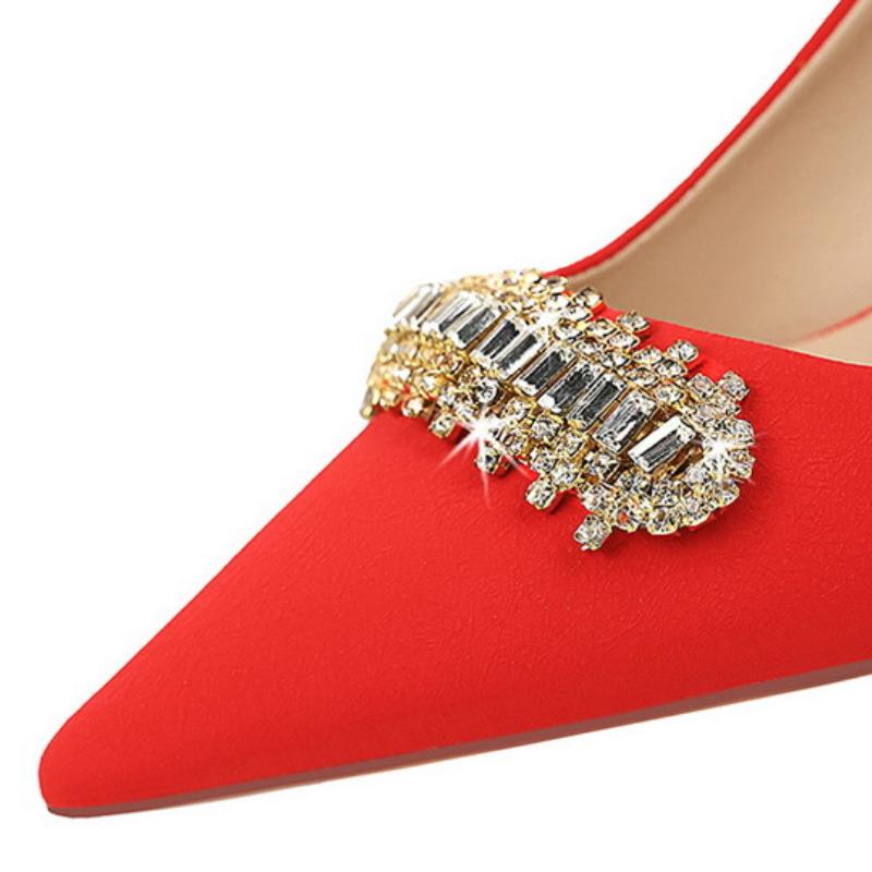 Fashion Women Fetish 9.5cm High Heels Simple Fashion Pumps Sexy Wedding Bridal Stiletto Leather Heels Lady Scarpins Crystal Party Shoes