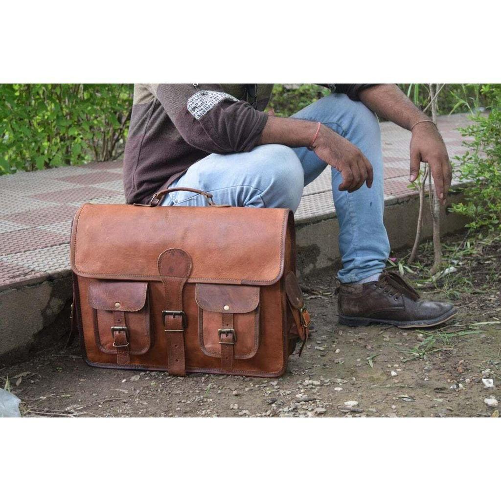 Handmade Real Leather Vintage Laptop Messenger Handmade Briefcase Bag Satchel
