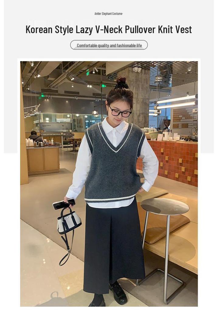 Plus Size Women's Korean Style Sleeveless V-Neck Knit Vest Sweater