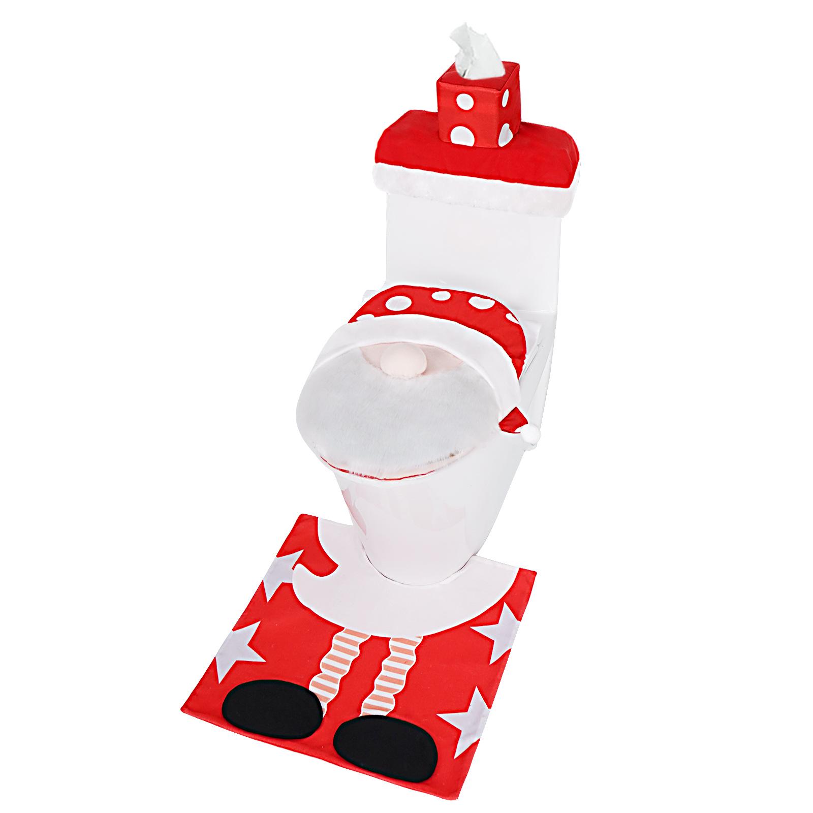 Christmas Polka Dot Faceless Old Man 3-Piece Toilet Seat Cover Set