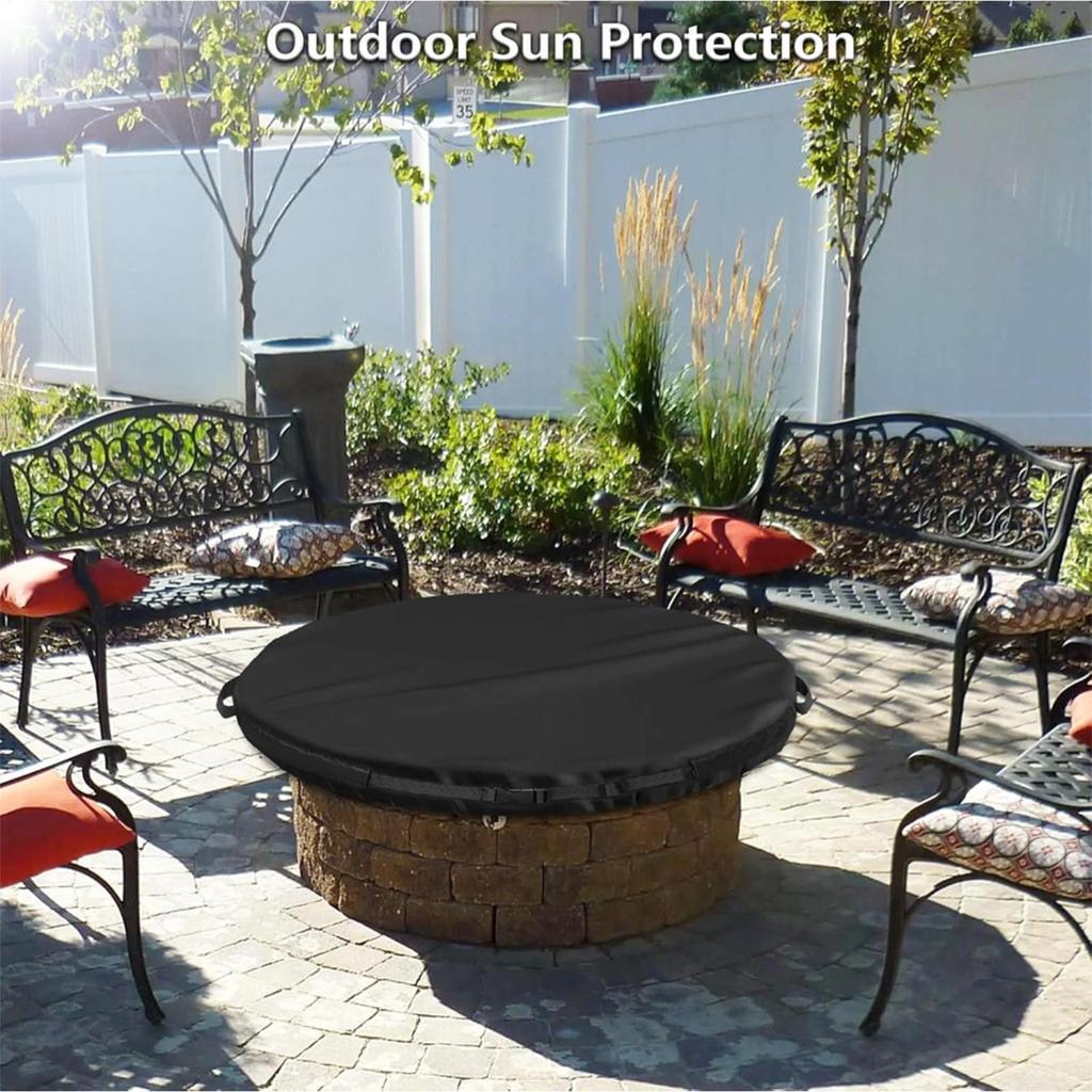 Fire Pit Cover With Handle Adjustable Dustproof Windproof Waterproof Round Fire Pit Fireplace Cover For Yard Patio Balcony Lawn