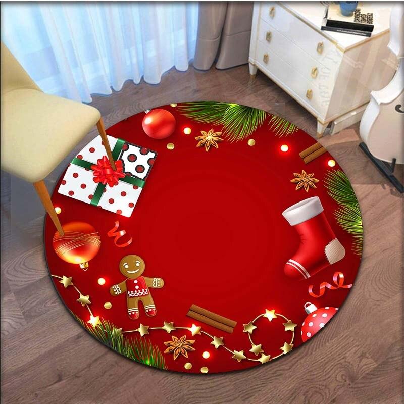 Merry Christmas Snowflake and Christmas Santa Claus Soft Shaggy Round Area Rug Living Room Bedroom Non-slip Floor Mat