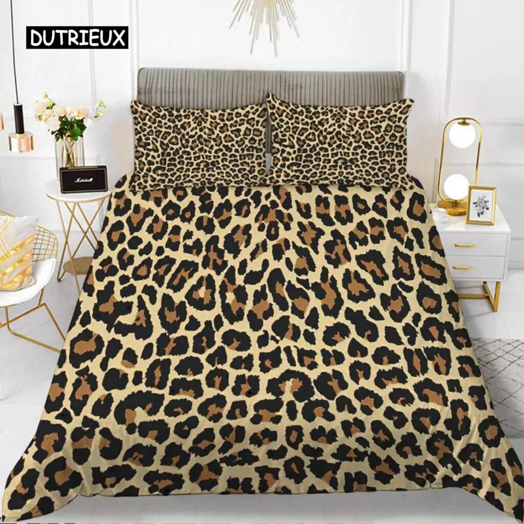 Leopard Print Duvet Cover Set Queen Size Girl Colorful Cheetah Print Bedding Set Polyester Wild Animal Theme Comforter Cover Set  three-piece set