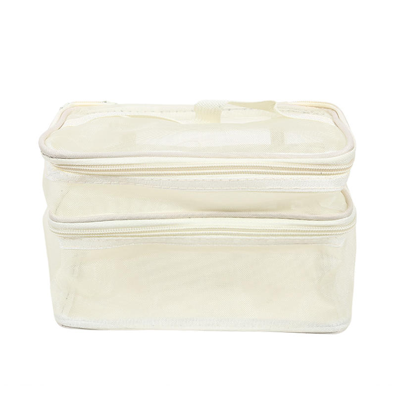 Women Clear Mesh Cosmetic Bag Dual Layer Travel Toiletry Bags Make Up Organizer Waterproof Brushes Holder Pouch