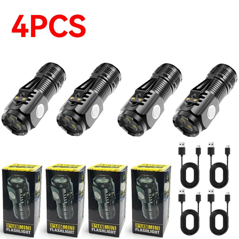 Ultra Powerful Handheld Flashlight 3 LED Mini Tactical Flashlight Rechargeable High Power LED Torch Metal Pen Clip Hand Lamp