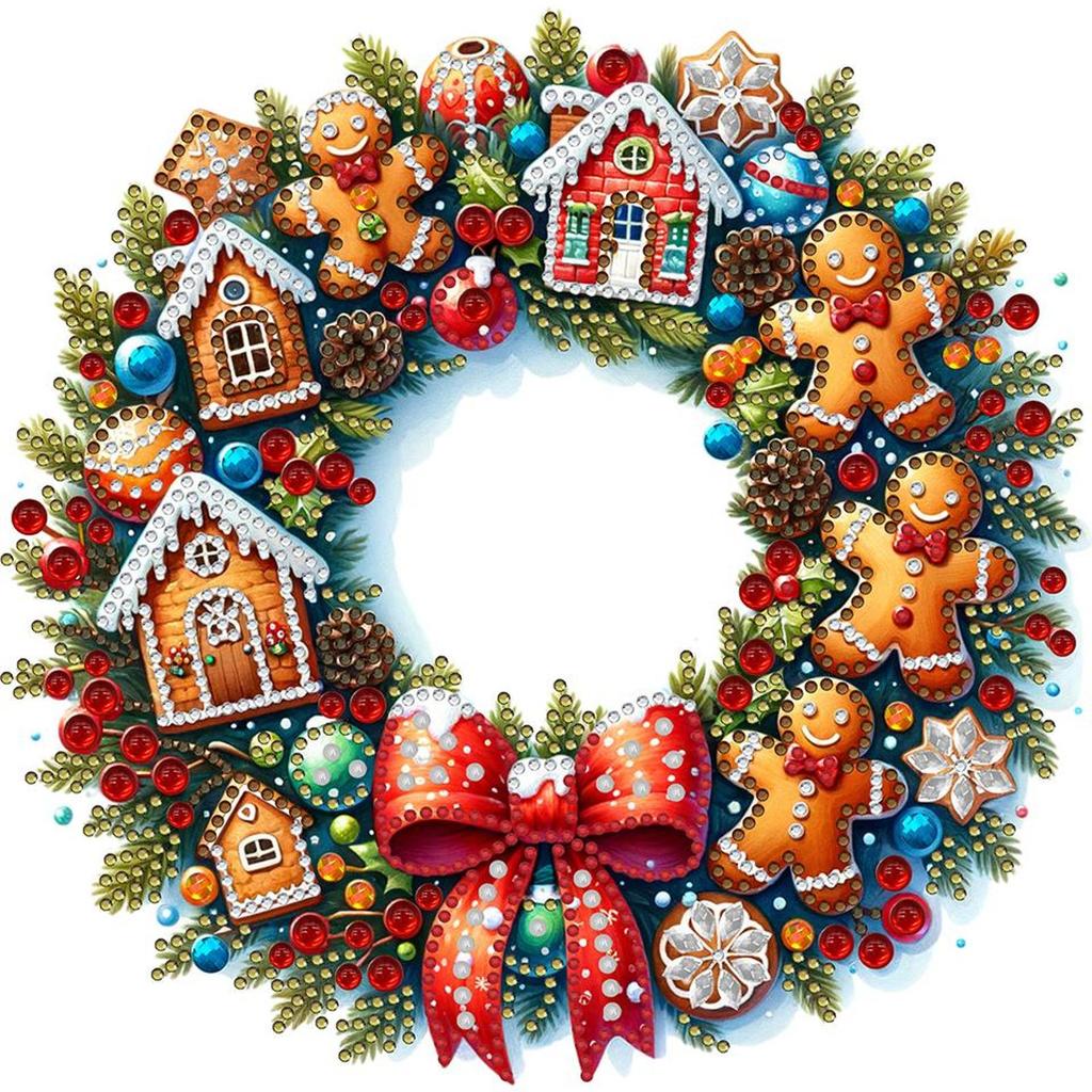 5D DIY Partial Special Shaped Drill Diamond Painting Kit Christmas Wreath30x30cm