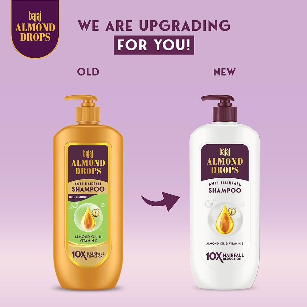 Bajaj Almond Drops Anti Hairfall Shampoo 340ML With Almond Oil Vitamin E For Soft Shiny Hair 10X Hairfall Reduction