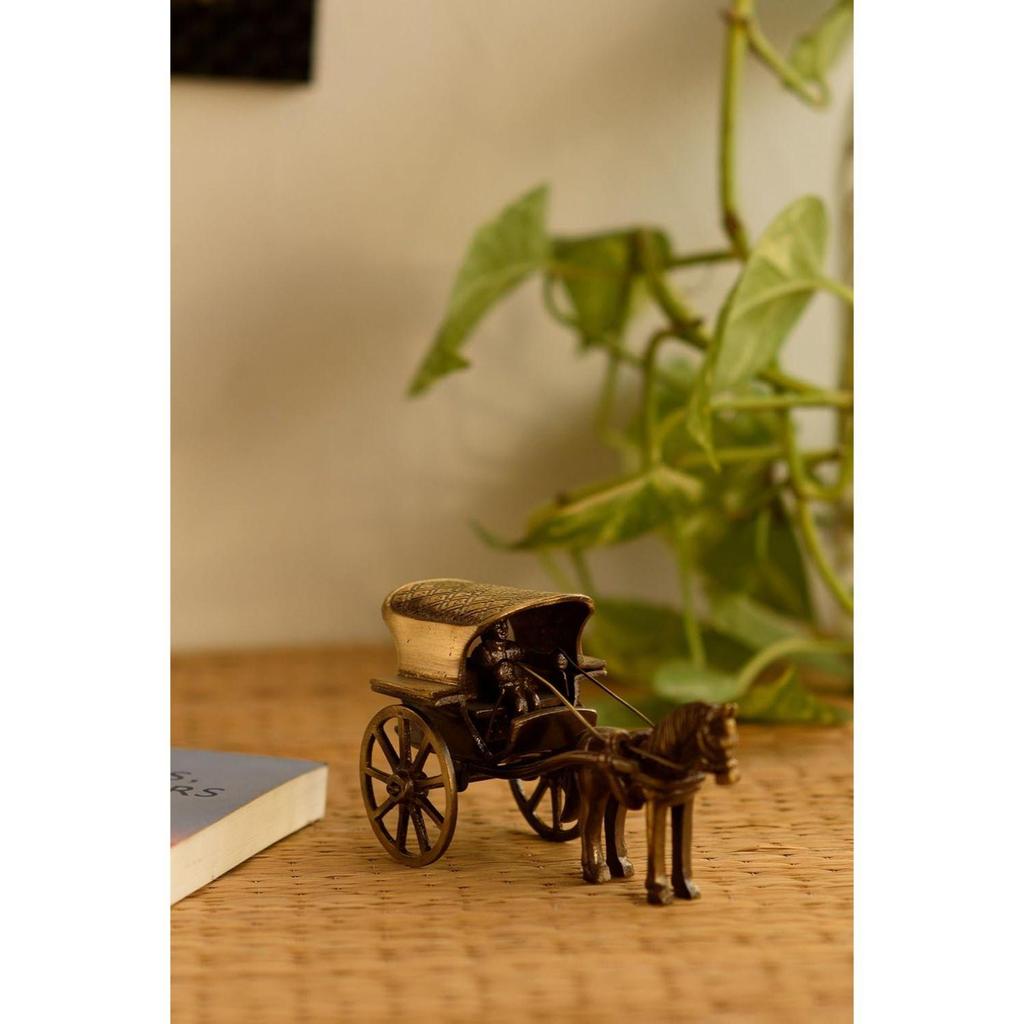Antique Finish Horse Carriage Brass Showpiece (13 Cm X 6 Cm X 8, Brown and Golden)