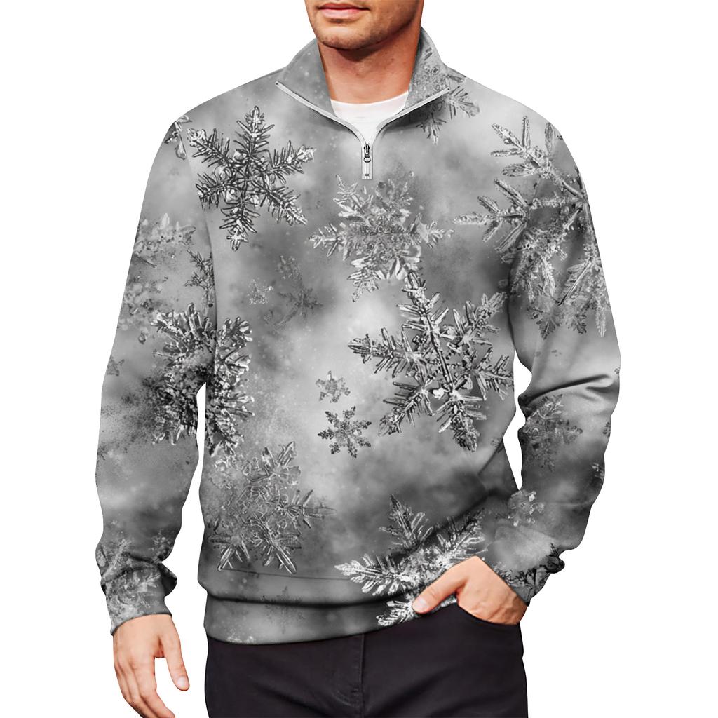 Men's Loose Casual 1/4 Zip Sweatshirt Fashion Printed Long Sleeve Top With Pockets