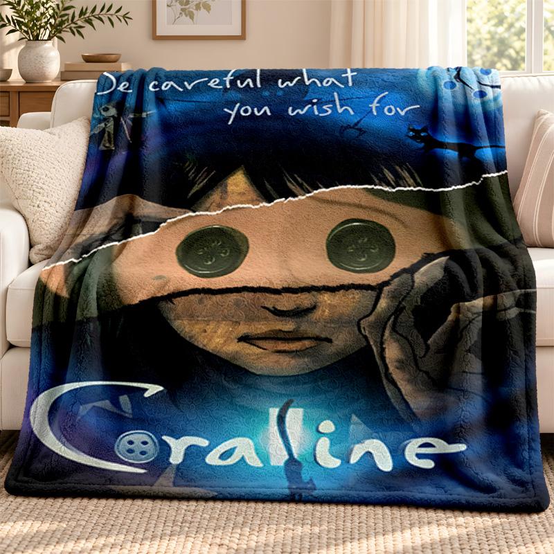 Coraline Blanket Flannel Blanket Soft Cozy Plush Throw for Sofa Bed Lightweight Home Decoration Outdoor Camping