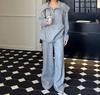 Autumn Winter Cross-Stitch Knitwear: Soft Sweater with Large Lapel & Wide-Leg Pants - Women's Casual Loose Two-Piece Set