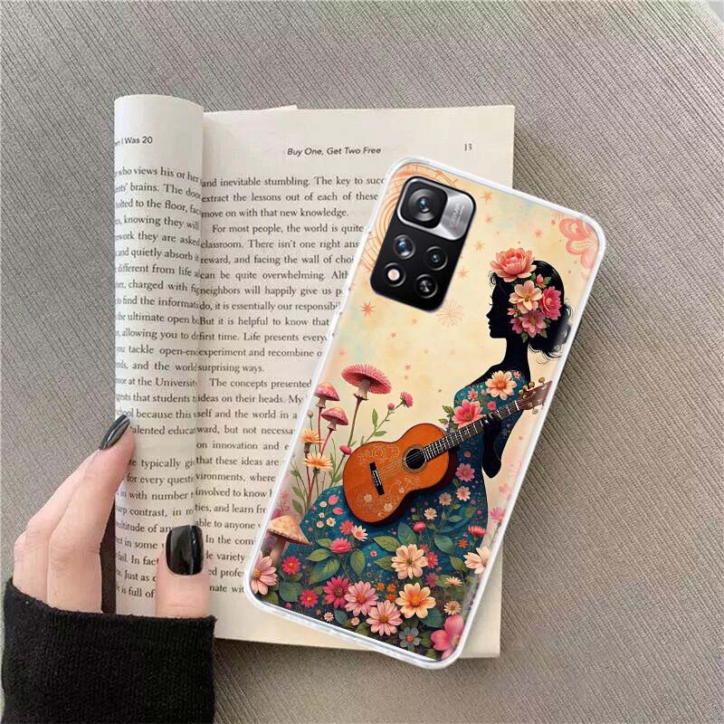 Groovy Mushroom Silhouette Phone Case For Redmi Note 13 12 Pro Plus 14 15 Pro 5G 11 11T 11E 11S 10 Pro 10S 9 9S Cover Cell Clear