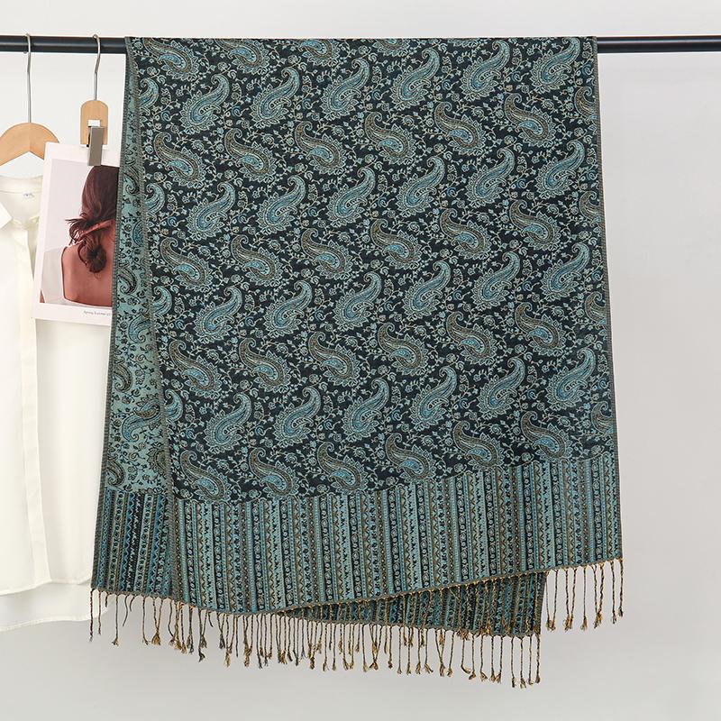 [T077] Ethnic Style Tassel Blanket Thick Pashmina Winter Warm Shawl Wrap Cashmere Jacquard Scarf Women Neckerchief Poncho Stoles