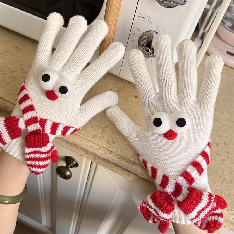 

Women s Fingerless Touchscreen Cute Cartoon Christmas Red Gloves One Size